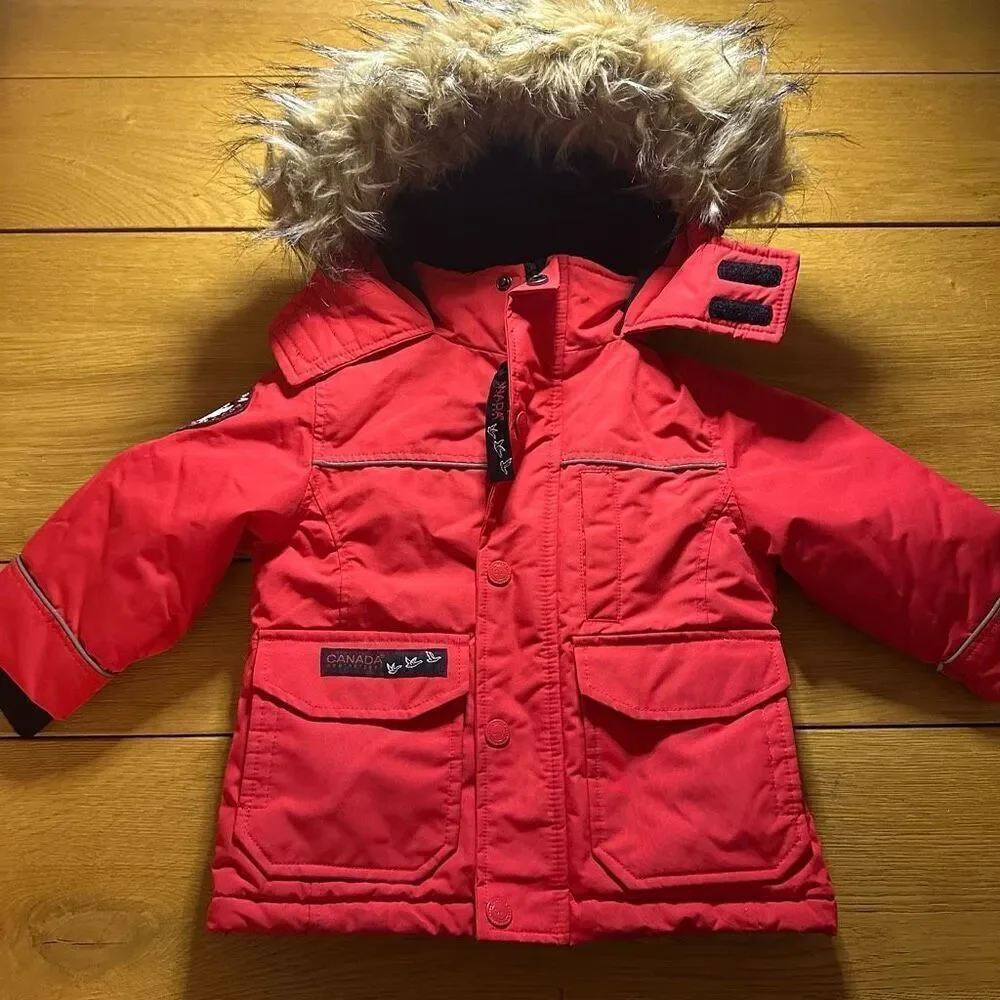 Canada Bay Red Kids Puffer Jacket with Faux Fur Hood - Picture 1 of 8
